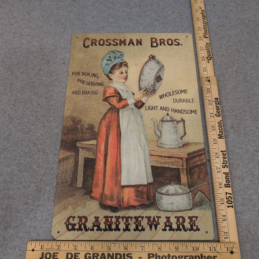 Crossman Bros Graniteware Vintage Style Metal Tin Sign Kitchen Wall Decor‎ Art - Picture 2 of 3